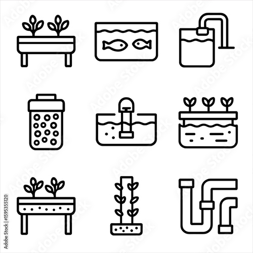 Icon vector characters icons tank sump transparent no per aquaponics set raft