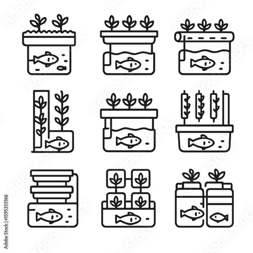 Aquaponics uniform trays system typography icon no characters detailed per grid vector