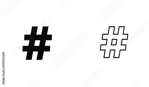 Two Hashtag Symbols One Solid Black One Outline on White Background