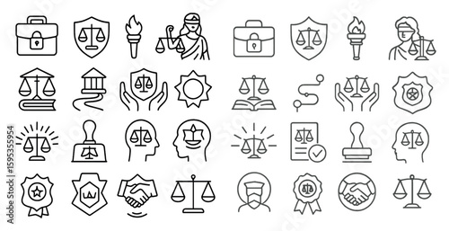 Collection of symbols representing the legal system, such as a gavel, a book, a pen, and a shield. These icons convey the importance of justice and the role of the law in society