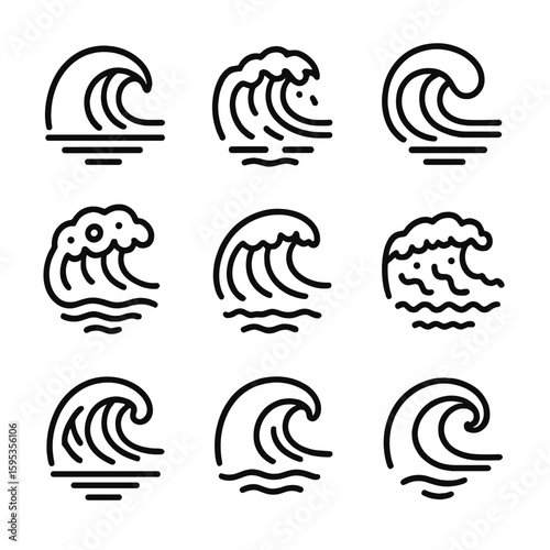 Icons vector bumpy cyrillic wave text grid detailed surf letters no icon