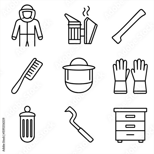 Icon vector marks icons typography equally beekeeping gear labels smoker emojis no