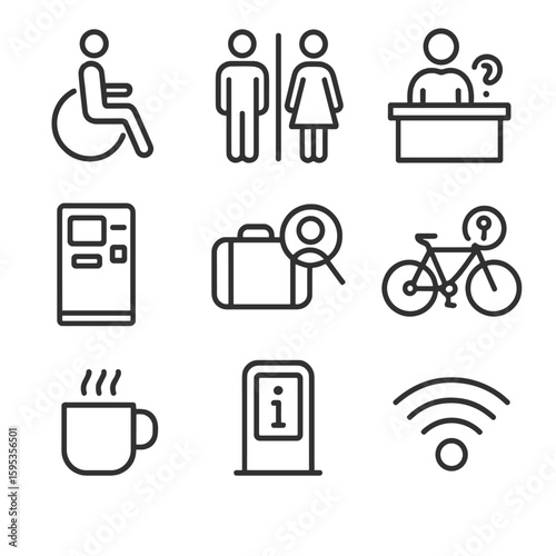 Icon lost wi machine hotspot kiosk fi service wheelchair café collection icons
