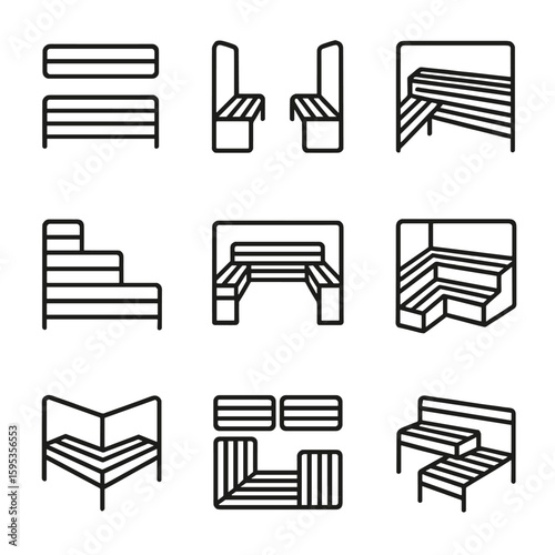Tiered vector offset modular benches corner opposite angled sauna bench icon parallel