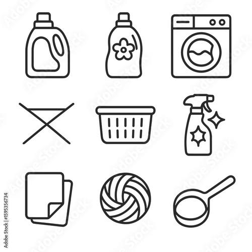 Wool ball icons icon grid spoon softener vector fabric washing sheet laundry