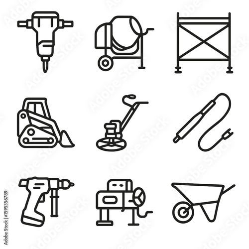 Tool vector compact demolition scaffold icons rebar wheelbarrow bender jackhammer icon construction