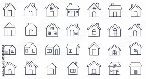 Collection of house icon outlines, ideal for architectural and real estate themes