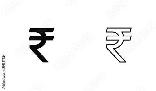 Indian Rupee Symbol Illustration Solid Black and Outline Style on White Background