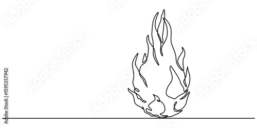 Single continuous line drawing whole healthy organic dragon fruit for orchard logo identity. Fresh dragonfruit concept for fruit garden icon, Continuous one single minimal line Dragon Fruit, pitaya.