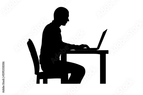 a man using laptop, online work, work at home silhouette