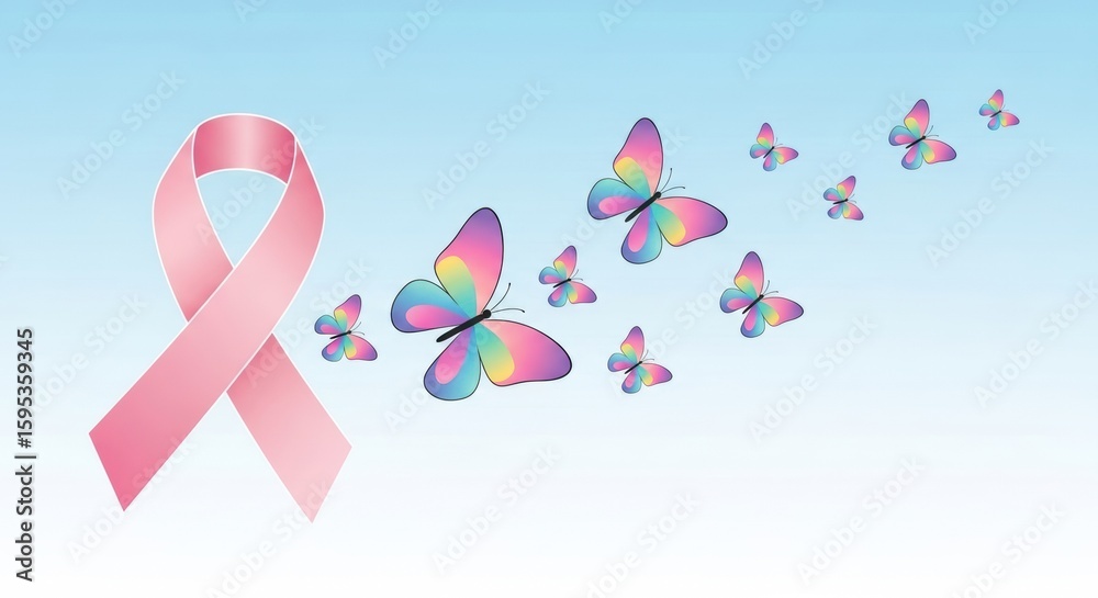 Fototapeta premium Pink Ribbon Butterflies Symbolize Hope Courage Strength and Awareness for Breast Cancer Support