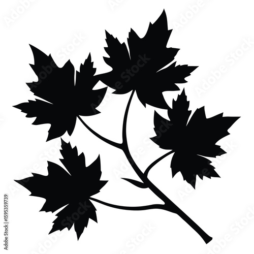 Stylized black maple leaves on branch silhouette
