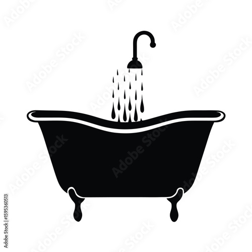 Vintage bathtub filling with water silhouette