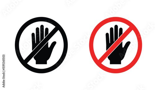 Two No Touch Hand Prohibition Sign Symbols in Black and Red