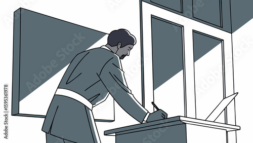 man in Professional Dress | Desk Collaboration (Industrial Slate & Ochre Theme)