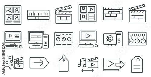 Set of icons for a computer screen. The icons include a keyboard, mouse, monitor, and other computer peripherals