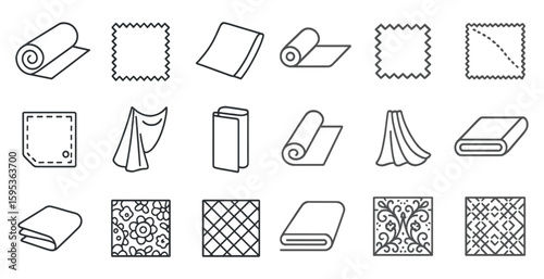 Collection of different types of fabric and cloth. Some of the items include a roll of fabric, a piece of cloth, a piece of paper, and a piece of cloth