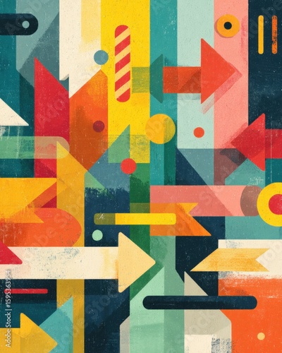 adhd Abstract geometric pattern with colorful arrows and shapes on vibrant textured background ADHD visual distraction ADHD creative thinking