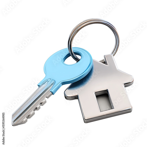 3d icon rendering of key and house isolated background. 