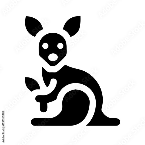 Simple kangaroo icon in a solid black glyph style. This stylized marsupial symbol represents Australian wildlife, perfect for animal logos, nature-themed designs, and pictograms. Vector illustration.