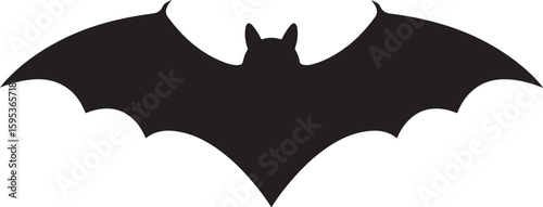 Black Bat Silhouette Flying in the Night Sky, Simple Vector Outline of a Bat with Wings Spread for Halloween Decoration