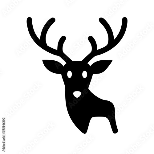 Christmas reindeer with red nose and ribbon, a cute cartoon illustration of a wild antlered mammal