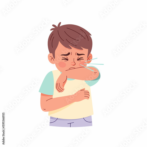 Boy Coughing Sneeze Etiquette Illustration