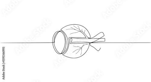 Continuous line drawing of a bowl with a string and hooks  