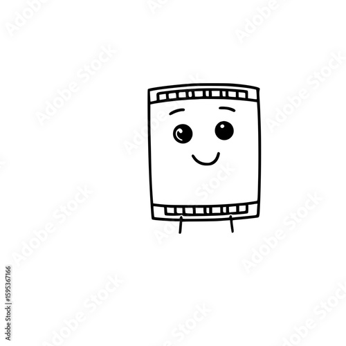 Happy cartoon character with smile and cartoonish facial features on film frame