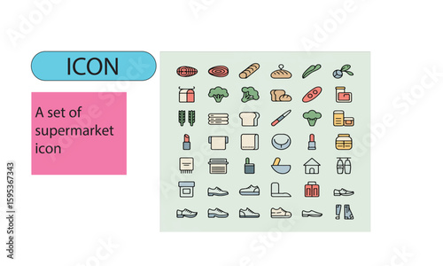 A set of super markets line art icons.