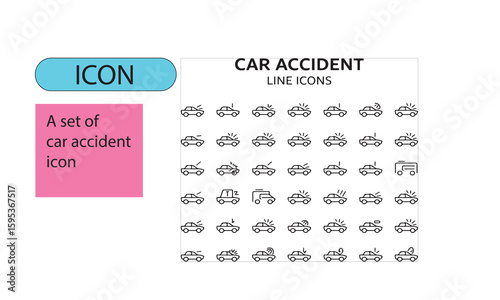 A set of car accidents line art editable icon,.