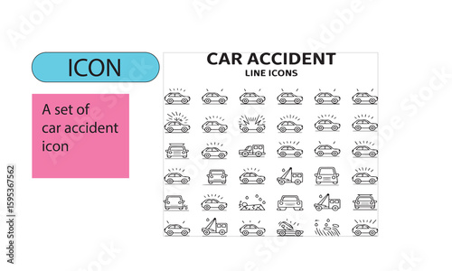 A set of car accidents line art editable icon,.