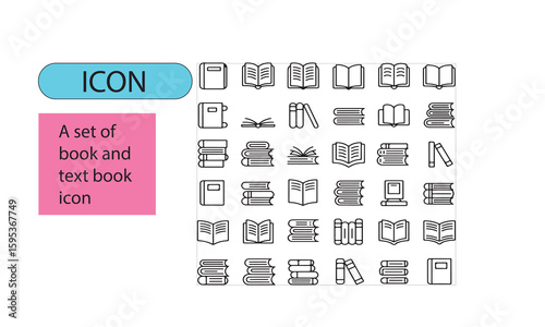 A set of book and text book line art icon
