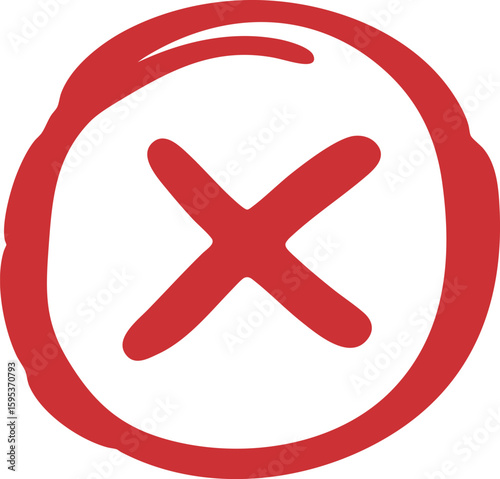 Red X Mark Vector Illustration: Bold Symbol of Rejection, Error, and Cancellation in Hand-Drawn Style on Transparent Backdrop for Clear Communication and Visual Impact