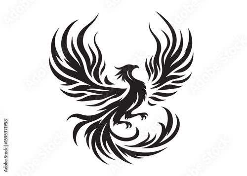 Phoenix bird logo silhouette vector, phoenix bird logo vector icon illustration design, Vector silhouette of a Phoenix bird, falcon wings phoenix bird logo silhouettes vector on a white background 
