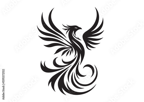 Phoenix bird logo silhouette vector, phoenix bird logo vector icon illustration design, Vector silhouette of a Phoenix bird, falcon wings phoenix bird logo silhouettes vector on a white background 