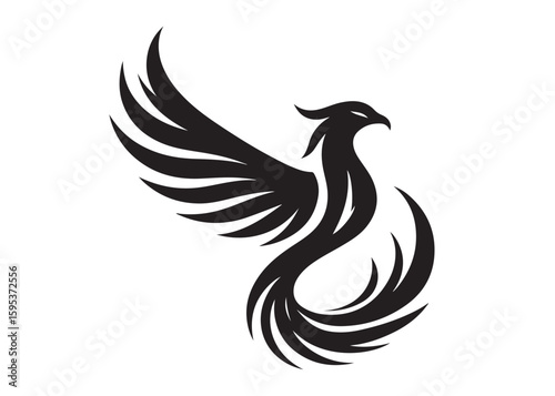 Phoenix bird logo silhouette vector, phoenix bird logo vector icon illustration design, Vector silhouette of a Phoenix bird, falcon wings phoenix bird logo silhouettes vector on a white background 