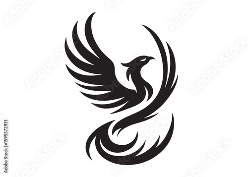 Phoenix bird logo silhouette vector, phoenix bird logo vector icon illustration design, Vector silhouette of a Phoenix bird, falcon wings phoenix bird logo silhouettes vector on a white background 