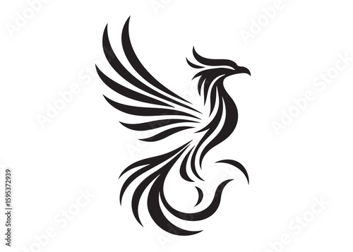 Phoenix bird logo silhouette vector, phoenix bird logo vector icon illustration design, Vector silhouette of a Phoenix bird, falcon wings phoenix bird logo silhouettes vector on a white background 