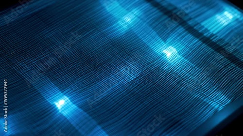 Abstract glowing fabric texture background with blue teal lights