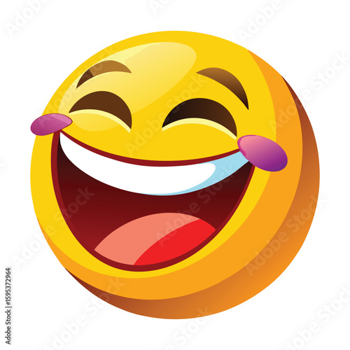 3D Vector Laughing Emoji with Tears of Joy – Cute Glossy Happy Face Illustration.