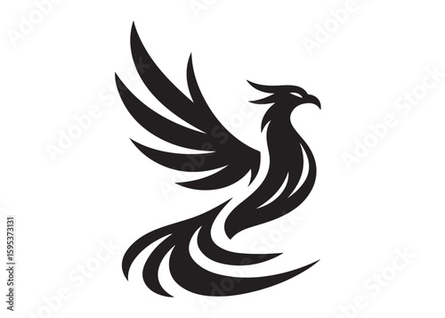 Phoenix bird logo silhouette vector, phoenix bird logo vector icon illustration design, Vector silhouette of a Phoenix bird, falcon wings phoenix bird logo silhouettes vector on a white background 