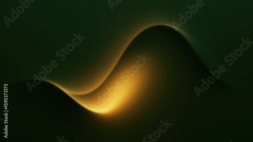 A glowing golden wave on a dark green background. Modern, elegant, and minimal design with copy space