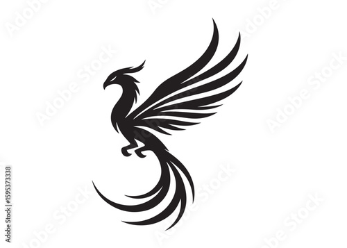 Phoenix bird logo silhouette vector, phoenix bird logo vector icon illustration design, Vector silhouette of a Phoenix bird, falcon wings phoenix bird logo silhouettes vector on a white background 