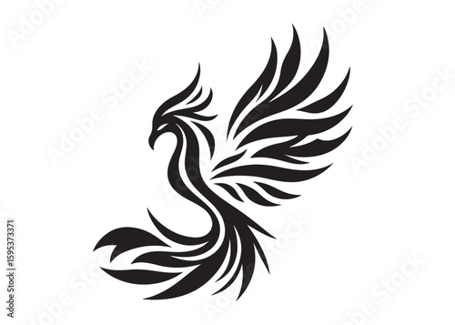 Phoenix bird logo silhouette vector, phoenix bird logo vector icon illustration design, Vector silhouette of a Phoenix bird, falcon wings phoenix bird logo silhouettes vector on a white background 