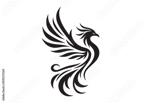Phoenix bird logo silhouette vector, phoenix bird logo vector icon illustration design, Vector silhouette of a Phoenix bird, falcon wings phoenix bird logo silhouettes vector on a white background 
