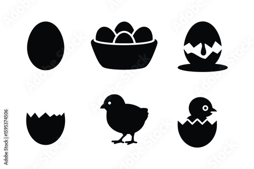Black silhouettes of eggs and chicks bowl chicken
