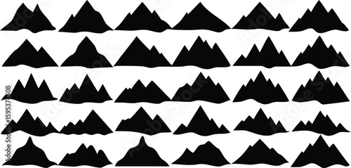 Black mountain peaks silhouettes against a white background mountains landscape