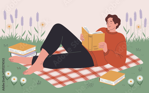 Reading Relaxation Vector Illustration of a Person Enjoying a Book Outdoors