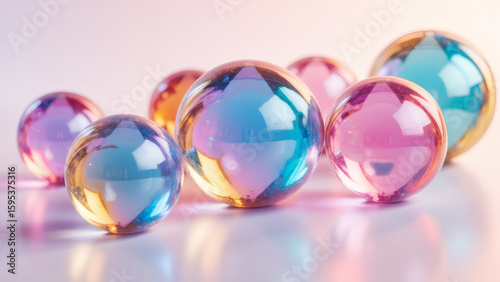 Colorful Crystal Balls: Abstract Glass Spheres with Light Reflections, Decorative Orb Collection, Artistic Still Life 